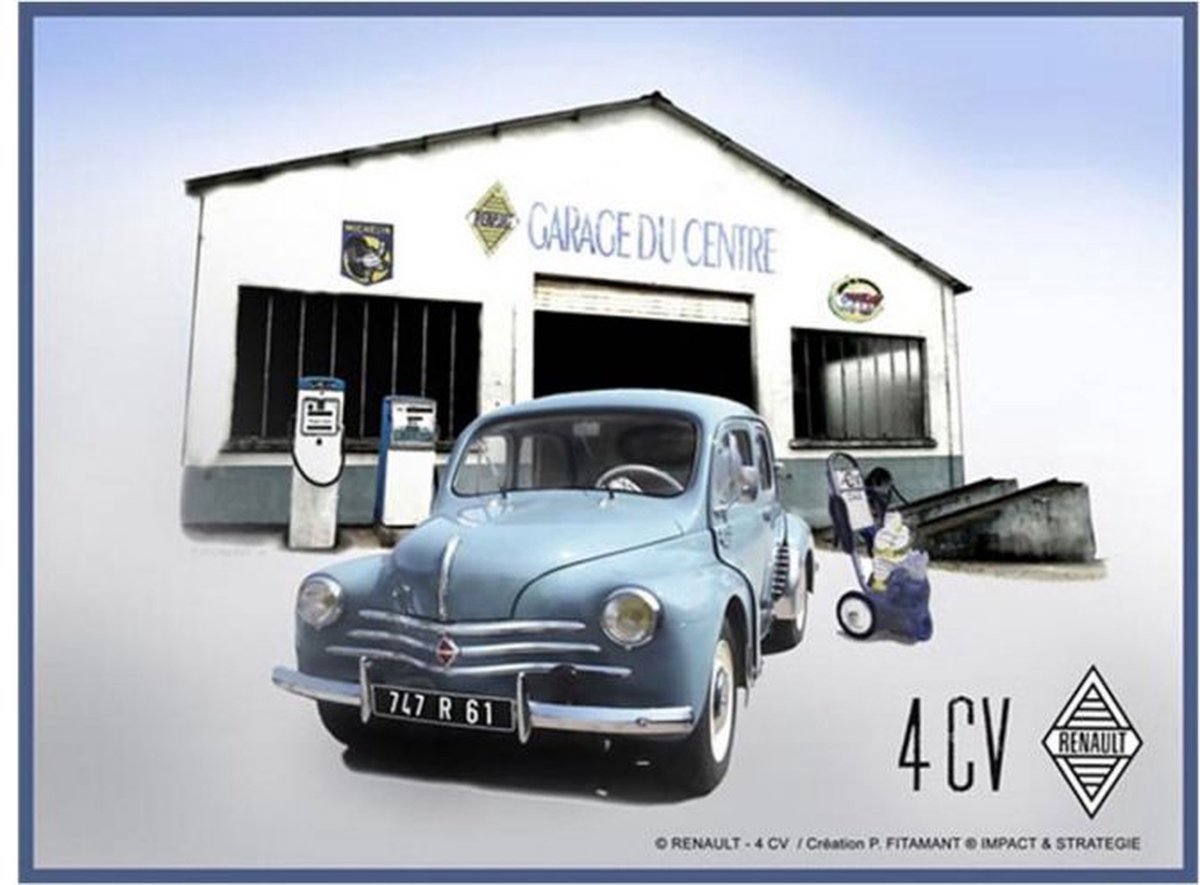 metalen wandbord 4CV garage 20 x 30 cm