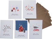 Kerstkaarten set - 5 stuks - kerstkaarten met enveloppen - kerstkaart