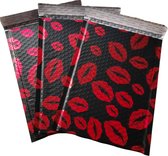 10 Stuks Bubbelenvelop Zwart Rood Lippenstift Luchtkussen Bubbel Envelop binnenmaat Formaat 26 cm x 18 cm Zelfklevende bubbeltjes enveloppen verzendzak postenvelop bedankje liefde Valentijn L