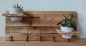 Houten wandbord/kapstok met 2 potjes