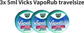 VICKS VapoRub Zalf - Verlichting van Verkoudheid en/of Griep - Mini VapoRub Zalf -  3 x 5 ml