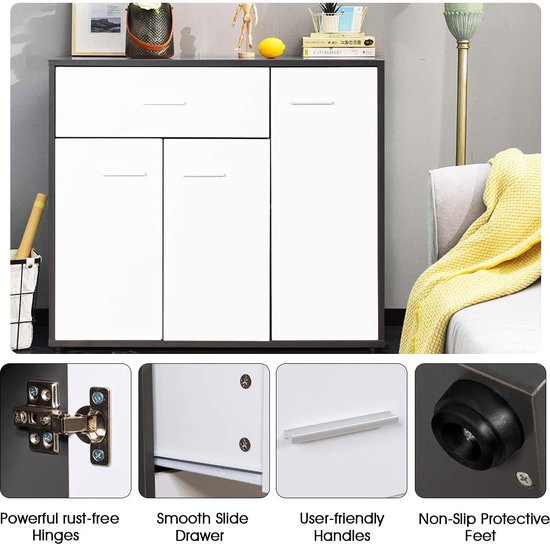 Glanzende Woonkamerkast Met 3 Laden 2 Deuren LED's - 140 X 40 X 65 Cm Mdf Wit