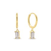 Xoo - Oorringen - Oorbellen - 12 mm - Rechthoekig - Met bedel - Met hanger - Met steen - Minimalistische oorbellen - Zirkonia - Goud - 925 zilver - Gold plated