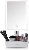 Fancii Make-up spiegel Verlichte LED cosmeticaspiegel met 10x vergroting uitschuifbaar en licht dimbaar + 5 compartimenten voor make-up I 23x16cm grote spiegel zwenkbaar