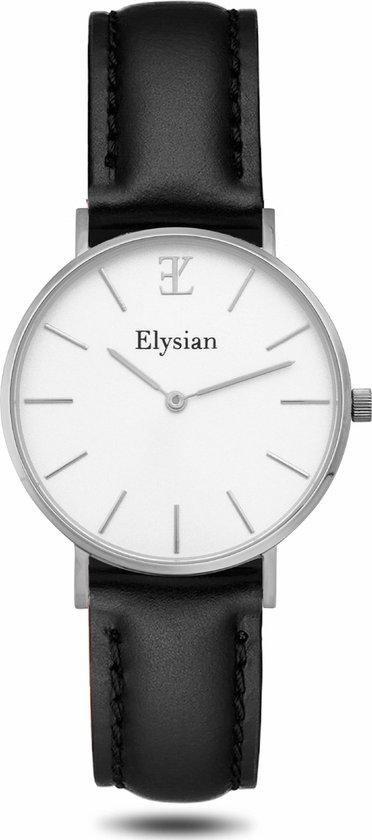 Elysian - Horloge Dames - Zilver - Zwart Leer - 36mm - Waterdicht - Cadeau Voor Vrouw