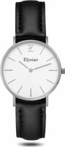 Elysian - Dames Horloge - Zilver Zwart Leer - Waterdicht - 36mm