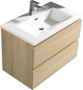 Badkamermeubel 80 cm Beige eiken mineraalmarmer wastafel schuin 1 kraangat Hanga