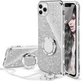 Apple iPhone 13 Mini | Ring Houder | Back Cover Telefoonhoesje | Glitter | TPU Hoesje | Zilver