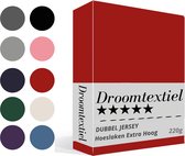 Droomtextiel Dubbel Jersey Hoeslaken Rood Lits-Jumeaux 160x200 cm - 100% Katoen - Hoge Hoek - Heerlijk Zacht - Strijkvrij - Rondom elastiek - Stretch - Dubbel Dikke Kwaliteit