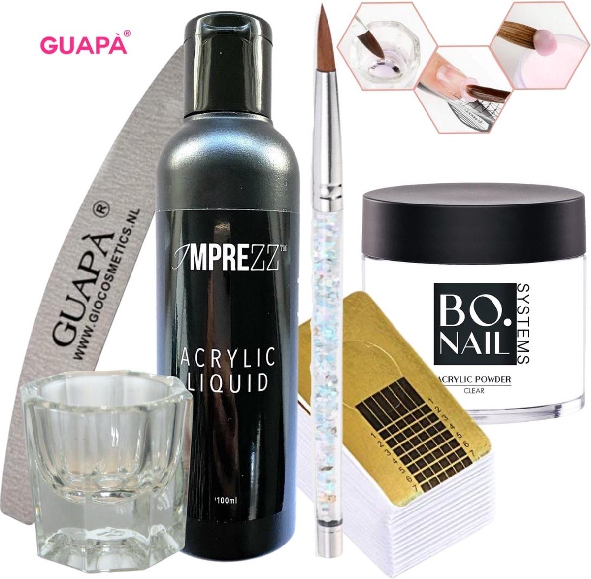 Goedkoopste GUAPÀ Acryl Starterspakket | Acryl Nagels | Acryl Poeder | Acrylic Liquid | Acryl Penselen | Dappendish | Acryl nagels | Acrylic Nails | Clear