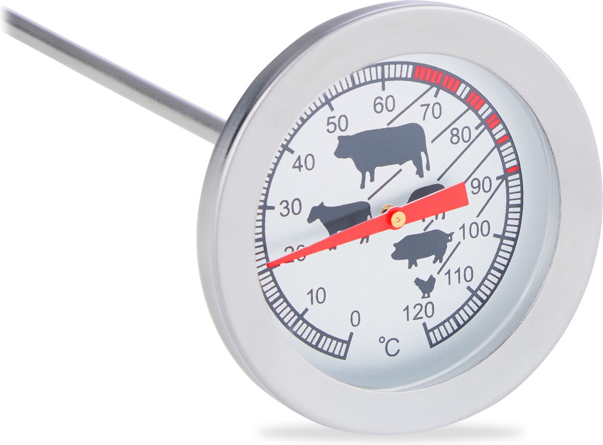 Relaxdays vleesthermometer analoog - bbq thermometer rvs - braadthermometer 20 cm barbecue
