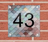 Huisnummer naambord plexiglas 20x20x0,5cm Tegel design - met naam bedrukken Huisnummerbordjes, Naambordje voordeur, naamplaatje voordeur, huisnummer bord, huisnummer borden