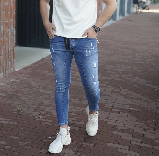Heren Jeans blauw denim met rits | skinny fit & stretch | 3117 | maat 30 |  Cadeau voor... | bol.com