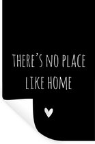 Muurstickers - Sticker Folie - Engelse quote "There is no place like home" met een hartje op een zwarte achtergrond - 20x30 cm - Plakfolie - Muurstickers Kinderkamer - Zelfklevend Behang - Zelfklevend behangpapier - Stickerfolie