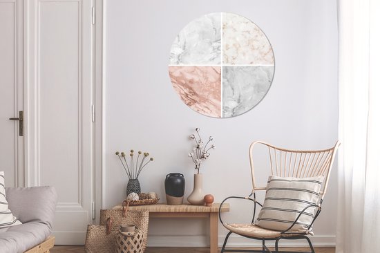 Wall Circle - Wall Circle - Marbre - Rosé - Chic - Collage - Aluminium - ⌀ 90 cm - Intérieur et Extérieur