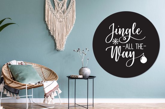 Citation de Noël Jingle tout le chemin sur fond noir Cercle mural aluminium - ⌀ 120 cm - peinture ronde - impression photo sur aluminium / dibond / cercle mural / cercle vivant / cercle de jardin (décoration murale)