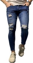 Heren Jeans blauw denim - skinny fit & stretch met scheuren - 3073 - maat 33