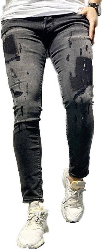 aardbeving Waar Consequent Jeans heren denim met scheuren | donkergrijs | skinny fit & stretch | 2500  | maat 30 |... | bol.com