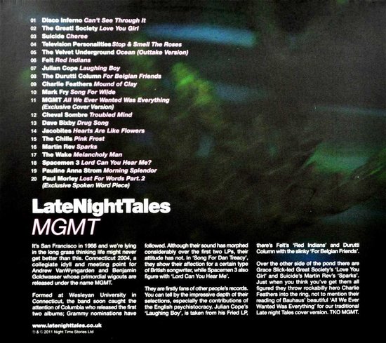 MGMT Late Night Tales (CD), MGMT CD (album) Muziek