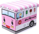 Opbergkist kinderen - Opbergbox - ijswagen roze - Afsluitbare opbergdoos - Wasmand Kinderkamer - Opbergen speelgoedmand - Roze - Wit