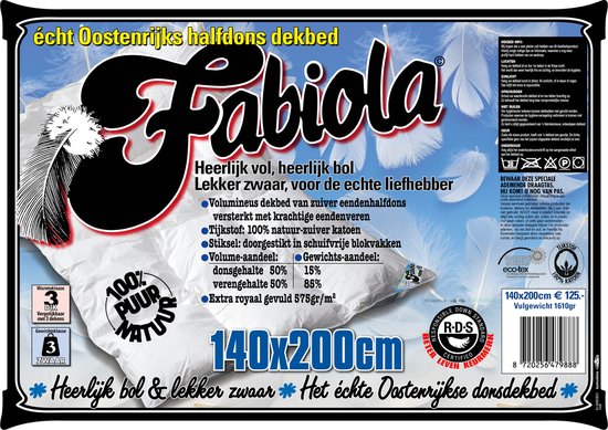 Fabiola Oostenrijks dons winterdekbed| Halfdons dekbed| Luxe en lekker zwaar donsdeken| 140x200cm eenpersoons - Fabiola