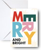 Studio Emo - 2 stuks - Merry and bright wenskaart met envelop - Kerstkaart - A6 kleurrijke nieuwjaarskaart met sterren
