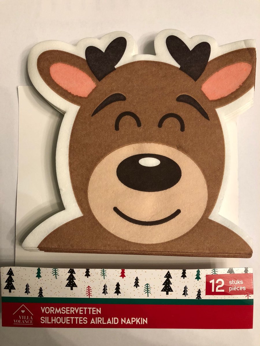 servetten eland 12 stuks 16 cm x 16 cm - kerst servetten Rudolf - vormservetten eland