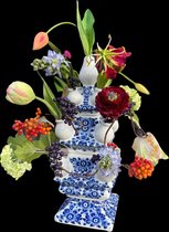 Seta Fiori - Tulpenvaas - Zijden Bloemen Kunstboeket - Kunstbloemen - Boeket voor Binnen -Goud - Delfs Blauw - compleet - met tulpen - 50cm - Heinen