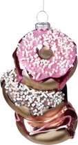 Viv! Christmas Kerstornament - Stapel donuts - glas - roze bruin - 12cm