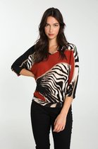 Cassis - Female - T-shirt met vleermuismodel en zebrastrepen  - Roodbruin