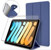 iPad Mini 6 Hoesje Siliconen Case Smart Cover Hoes Blauw + iPad Mini 6 Screenprotector Beschermglas