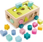 Blokkenkar op wielen - Hout - 18 verschillende blokken en vormen