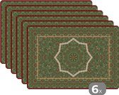 Placemat - Placemats kunststof - Perzisch Tapijt - Vloerkleed - Mandala - Groen - 45x30 cm - 6 stuks - Hittebestendig - Anti-Slip - Onderlegger - Afneembaar