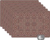 Placemat - Placemats kunststof - Perzisch Tapijt - Kleed - Patronen - Roze - 45x30 cm - 6 stuks - Hittebestendig - Anti-Slip - Onderlegger - Afneembaar