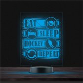 Led Lamp Met Gravering - RGB 7 Kleuren - Eat Sleep Hockey Repeat