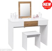 Cortonic - Make up tafel - Kaptafel met Spiegel - Modern - Schminktafel - Inklapbaar - Inclusief Kruk