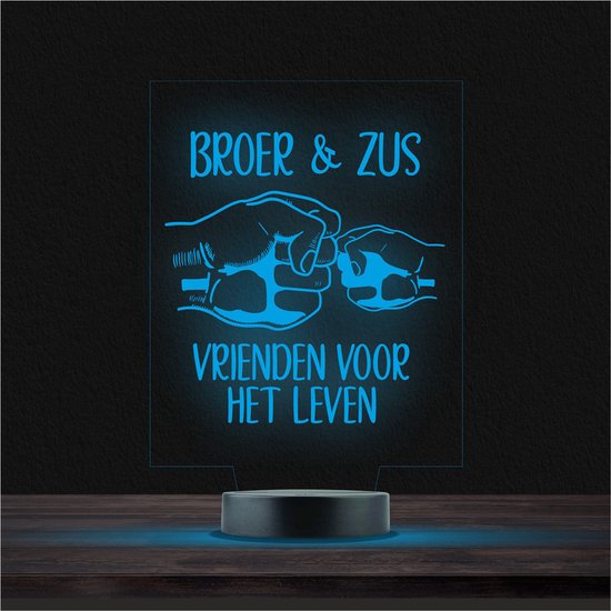 Led Lamp Met Gravering - RGB 7 Kleuren - Broer & Zus