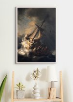 Poster in Witte Lijst - Christus in de storm op het meer van Galilea - Rembrandt van Rijn - Large 70x50
