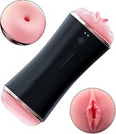 Power Escorts - Masturbator - Vibrating Masturbation Cup - USB oplaadbaar - 10 Function + Interactive Function / Double Ends - gave Cadeaubox - Zwart - bo-63-00045
