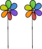 Relaxdays Windmolen bloem - set van 2 - windspel - regenboog - tuindecoratie - staand