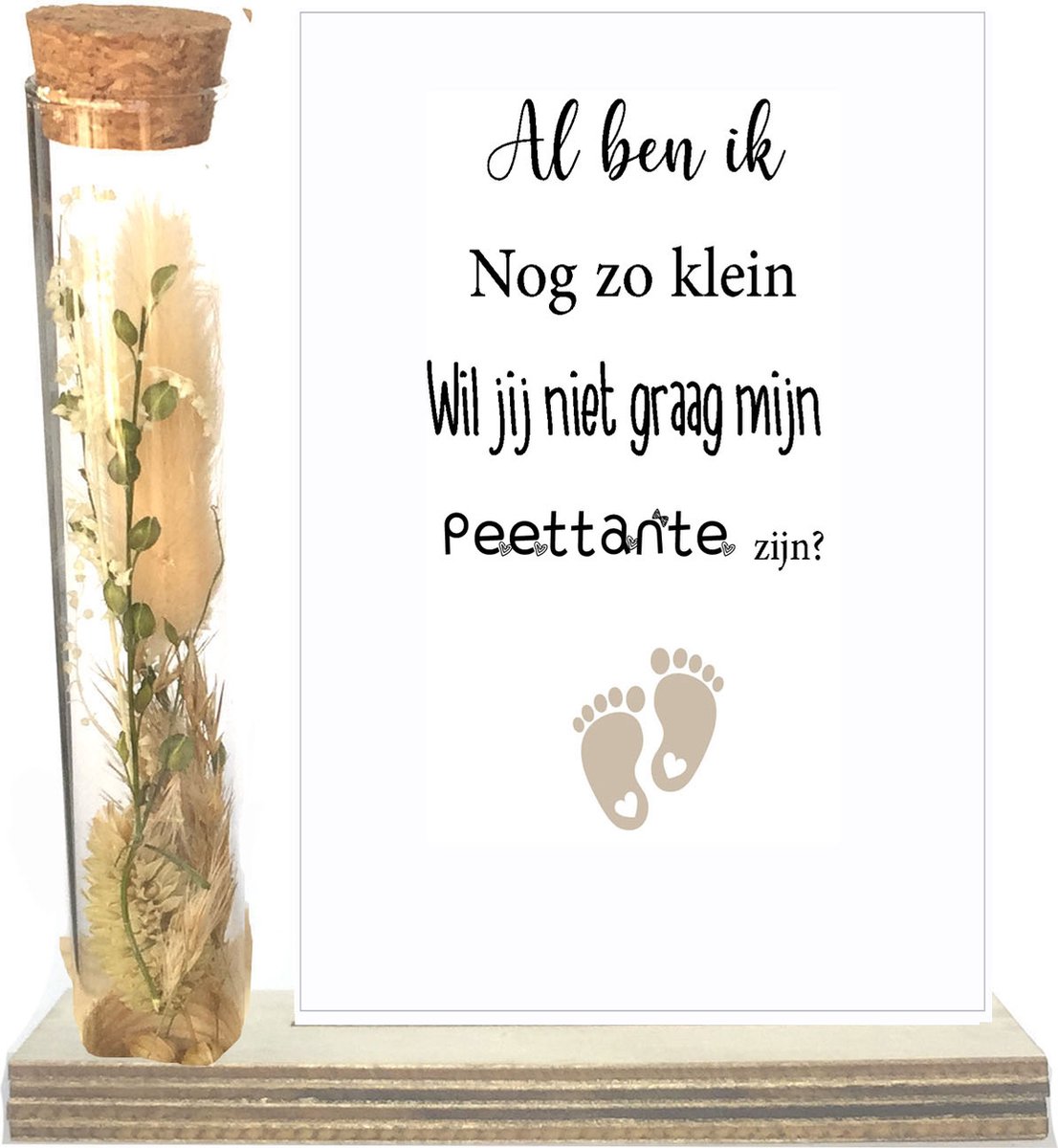 Droogbloemen in buisje | PEETTANTE | beige | al ben ik nog zo klein | peettante vragen | peettante worden | meter vragen | meter worden
