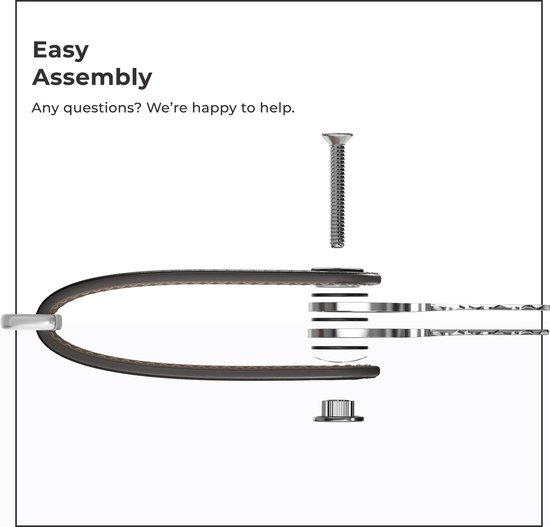 Exploded view van een sleutelorganizer met schroef, ringen en sleutels voor eenvoudige montage.