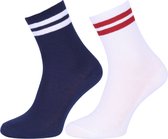 2 paar wit-marineblauwe sokken