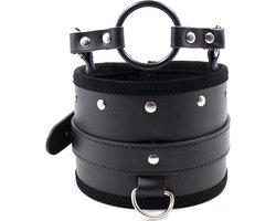 Nooitmeersaai - Zwarte halsband met ring gag en riem