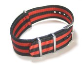 Nato - horlogeband - 22 mm - rood zwart gestreept