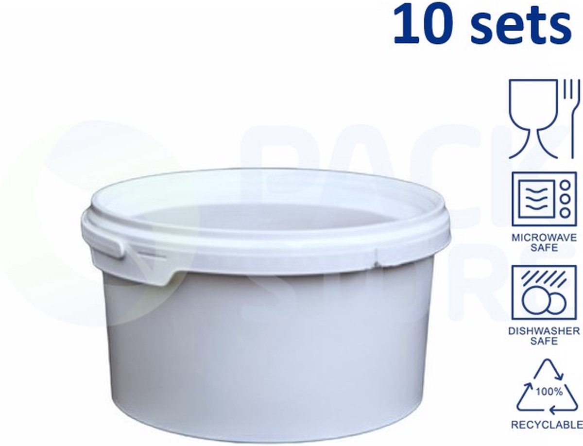 Goedkoopste 10 x ronde witte emmer met deksel - 3,5 liter met garantiesluiting - geschikt voor diepvries en vaatwasser - geschikt voor food & non-food - geproduceerd in Nederland!