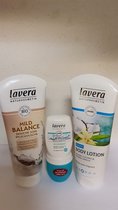 Lavera-Naturkosmetik-Bio-Verzorgingspakket-excotic/mild balance -douche/bodylotion/deo -cocosmilk/chiaseeds/vanilla