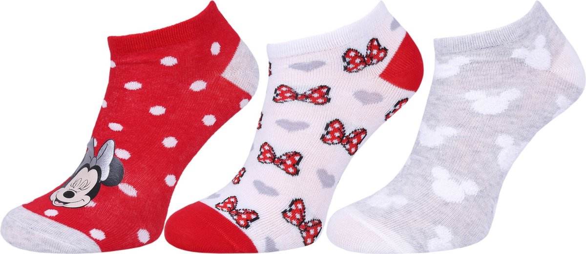 3x wit-rood-grijze sokken Minnie Mouse DISNEY