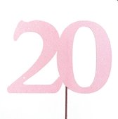 Taartdecoratie versiering| Taarttopper| Cake topper | Taartversiering| Verjaardag| Cijfers | 20 | Roze glitter|14 cm| karton