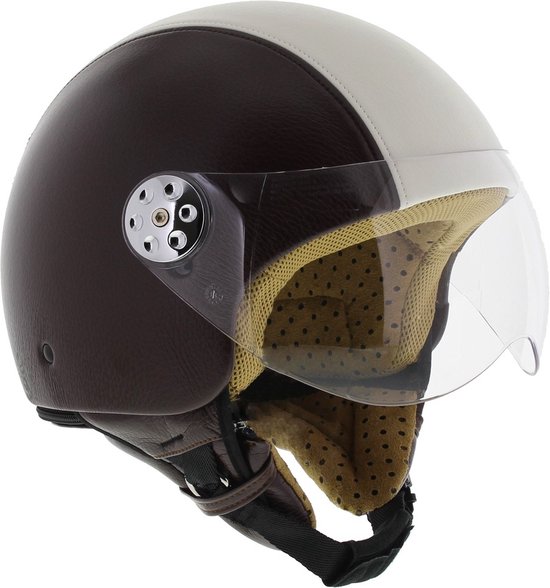 MT Retro Leer helm donker bruin wit XL